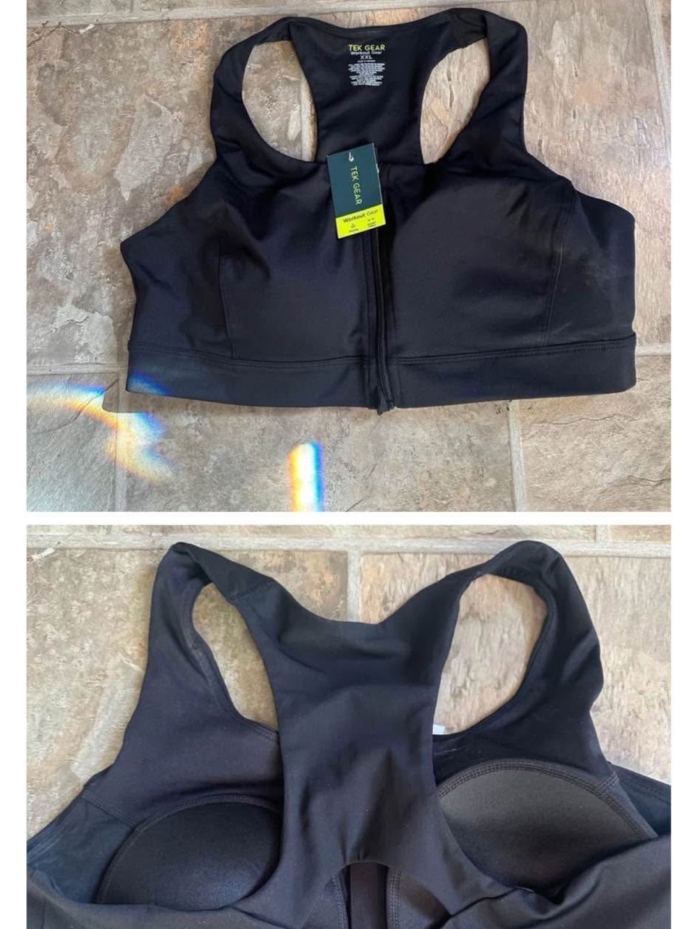 tek gear Black Front-Zip Racerback Sports Bra with Removable Cups xxl